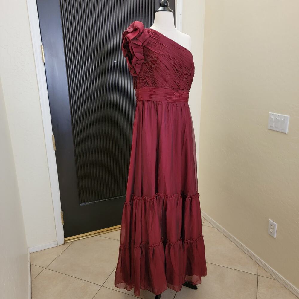 Mac Duggal 67878 Wine Red Formal One Shoulder Dress Organza Gown 16 Burgundy - Picture 7 of 12